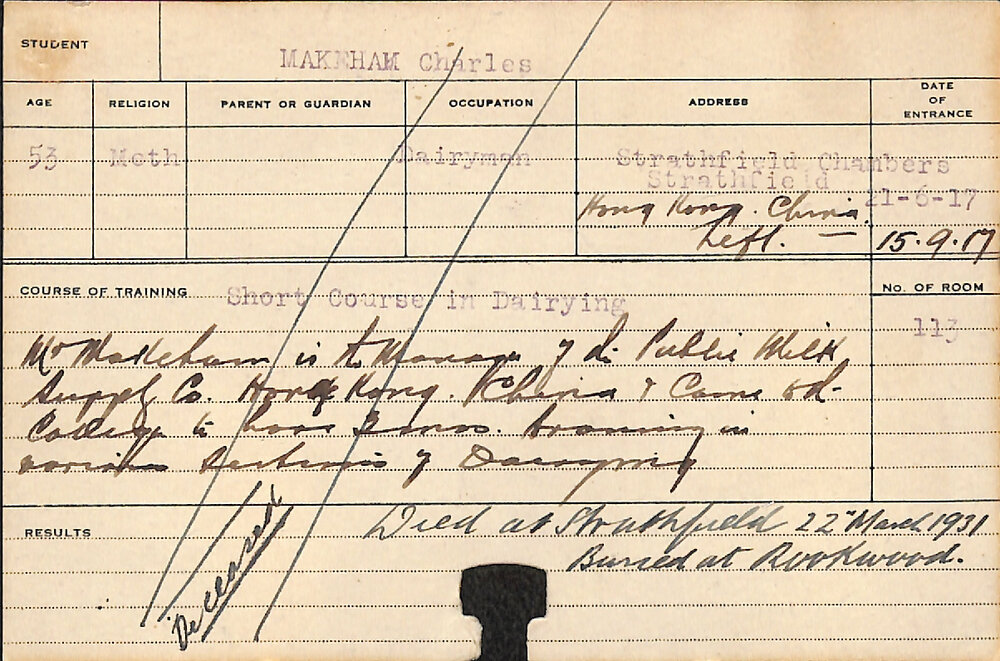 MAKEHAM, Charles (Short Course - Dairy)