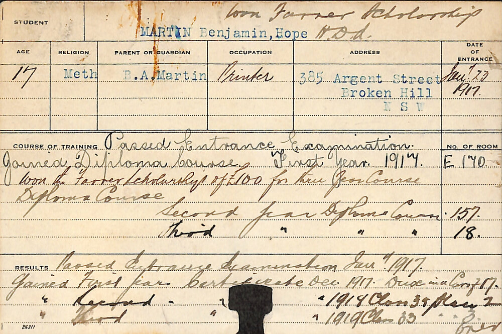 MARTIN, Benjamin Hope (Hawkesbury Diploma of Agriculture (HDA))