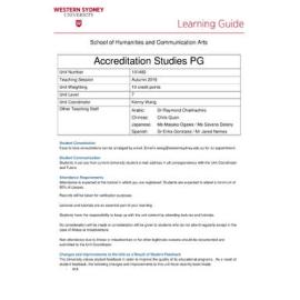 Learning Guide - Accreditation Studies PG (101482) - Autumn 2016