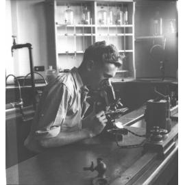 Laboratory - Student looking through a microscope [Hawkesbury Agricultural College (HAC)]