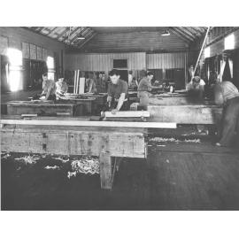 Carpenter's Shop (interior) - Students working at benches [Hawkesbury Agricultural College (HAC)]