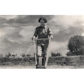 Women's Land Army: Faming activities (print 03 of 12) - Woman ploughing [Hawkesbury Agricultural College (HAC)]