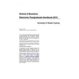 Postgraduate Handbook - Business [University of Western Sydney (UWS)] - 2013