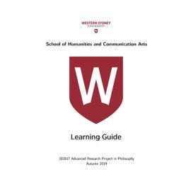 Learning Guide - Advanced Research Project in Philosophy (102617) - Autumn 2019