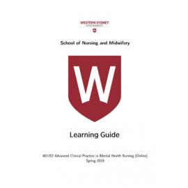 Learning Guide - Advanced Clinical Practice in Mental Health Nursing (Online) (401202) - Spring 2019