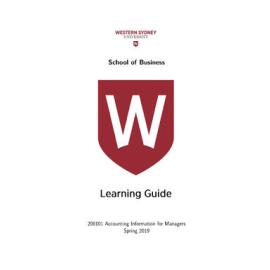 Learning Guide - Accounting Information for Managers (200101) - Spring 2019