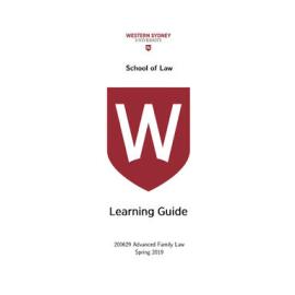 Learning Guide - Advanced Family Law (200629) (Evening) - Spring 2019
