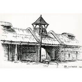 Sketch of Stable Square - Inside looking out, by Brian Webb, staff member [Hawkesbury Agricultural College (HAC)] - Print 2 of 2