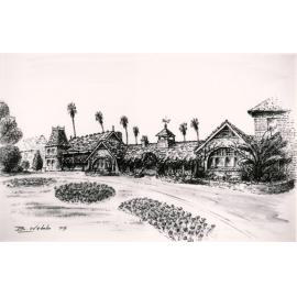 Print - Sketch by Brian Webb - Main Administration Building [Hawkesbury Agricultural College (HAC)]