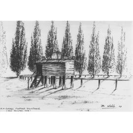 Print - Sketch by Brian Webb (1 of 5) - HAC Football scoreboard (re-sited 1978) [Hawkesbury Agricultural College (HAC)]