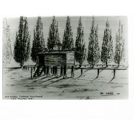 Print - Sketch by Brian Webb (1 of 5) - HAC Football scoreboard (re-sited 1978) [Hawkesbury Agricultural College (HAC)]
