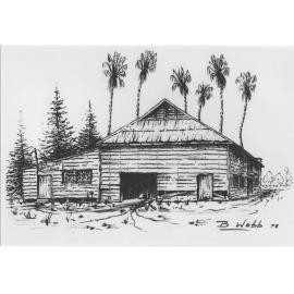 Print - Sketch by Brian Webb (5 of 5) - Old saddlery shed [Hawkesbury Agricultural College (HAC)]