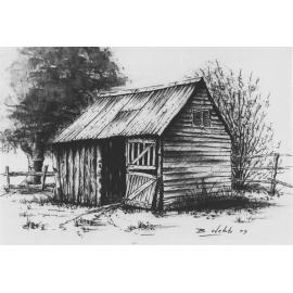 Print - Sketch by Brian Webb (4 of 5) - Old building (unidentified) [Hawkesbury Agricultural College (HAC)]