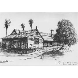 Print - Sketch by Brian Webb (2 of 5) - Original Fire Shed (demolished 1975) [Hawkesbury Agricultural College (HAC)]
