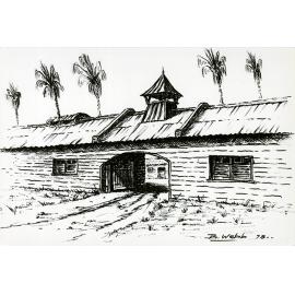 Sketch of Stable Square - Outside looking in, by Brian Webb, staff member [Hawkesbury Agricultural College (HAC)] - Print 1 of 2
