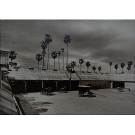 Board mounted image of inside Stable Square with 5 horse-drawn carts [Hawkesbury Agricultural College (HAC)]