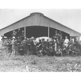 Farm Manure Lecture - Farmers listening and taking notes outside a farm shed [Hawkesbury Agricultural College (HAC)]