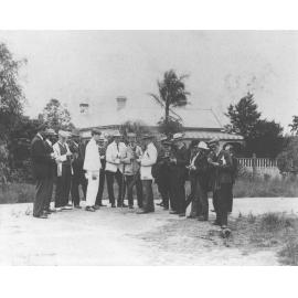 Student farmers observing and taking notes at a lecture outside Yarramundi House [Hawkesbury Agricultural College (HAC)]