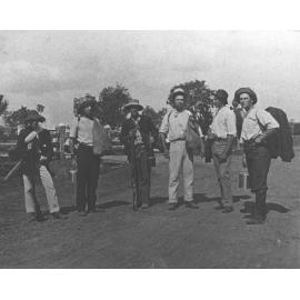 Students - Carrying rucksacks, billies, and guns (three with pipes) [Hawkesbury Agricultural College (HAC)]