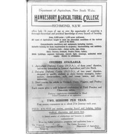Advertisement of course offerings at HAC [Hawkesbury Agricultural College (HAC)]
