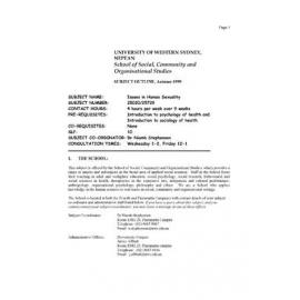 Subject Outline - 25020 / 25729 - Issues in Human Sexuality - Autumn 1999