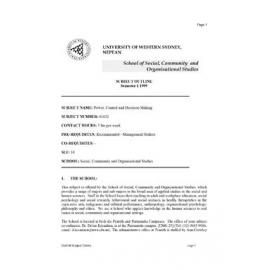 Subject Outline - 61621 - Power, Control & Decision Making - Autumn 1999