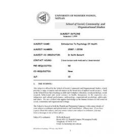 Subject Outline - 25007 / 25708 - Introduction to Psychology of Health - Autumn 1999