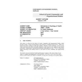 Subject Outline - 25007 / 25708 - Introduction to Psychology of Health - Autumn 1999