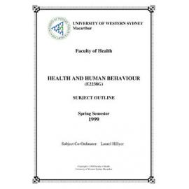 Subject Outline - E2238G - Health & Human Behaviour - Spring 1999