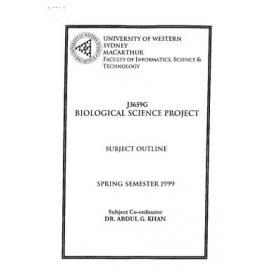 Subject Outline - Biological Science Project - J3659G Spring 1999