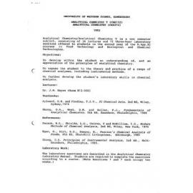 CHE272 Analytical Chemistry - Subject Outline - Spring 1992(2)