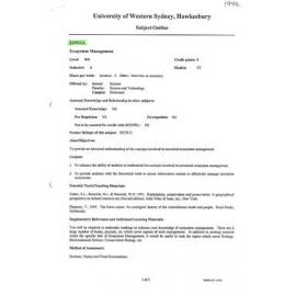 EH812A Ecosystem Management - Subject Outline - Autumn 1996(2)