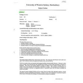 EY201A Ecology 2,1 (v1) - Subject Outline - Autumn 1996(2)
