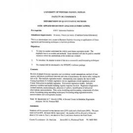 Subject Outline - Applied Regression Analysis and Forecasting (61826) - Spring 1997