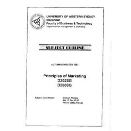 Subject Outline -  D2025G & D2808G Principles of Marketing - AUTUMN 1997