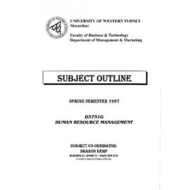 Subject Outline -  D3731G Human Resource Management - SPRING 1997