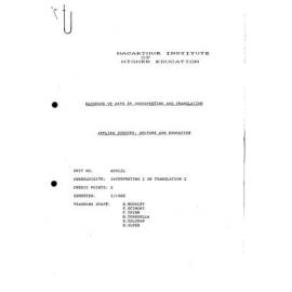 Unit Outline - Applied Studies - Welfare & Education (A5012L) - Spring 1989