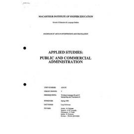 Unit Outline - Applied Studies - Public & Commercial Administration (A5013G) - Spring 1989