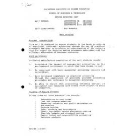Unit Outline - Accounting 1B, Accounting 2, Accounting 2(A) (D1302S, D2009S, D2109S) - Spring 1987