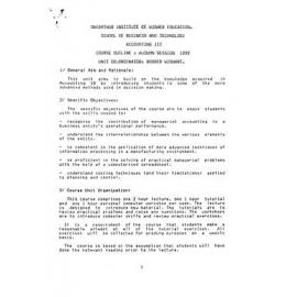 Unit Outline - Accounting 3 (D3010G) - Autumn 1989