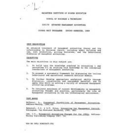 Unit Outline - Advanced Management Accounting (D3017G) - Spring 1989