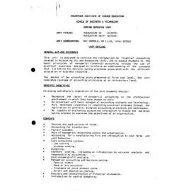 Unit Outline - Accounting 1B, Accounting 1B (A) (D13002G, D1701G) - Spring 1989