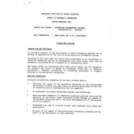 Unit Outline - Accounting Fundamentals, Accounting 1A (D1506G, D1301G) - Spring 1989