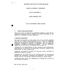 Unit Outline - Accounting 4 (D3011G) - Spring 1989