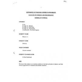PH101A Physics 1.1 - Subject Outline - Autumn 1995(2)