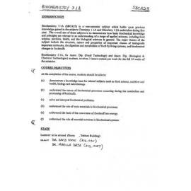 SBCA23 Biochemistry 2.1A - Subject Outline - Autumn 1994(2)
