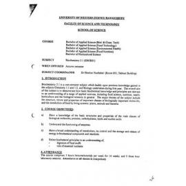 SBCB21 Biochemistry 2.1 - Subject Outline - Autumn 1994(2)