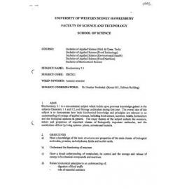 SBCB21 Biochemistry 2.1 - Subject Outline - Autumn 1995(2)