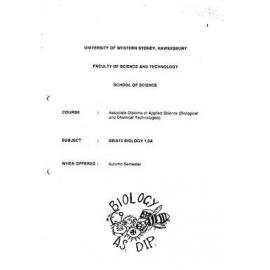 SBIA13 Biology 1.3A - Subject Outline - Autumn 1994(2)