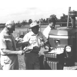 Leasing of John Deere 1640 & 2140 tractors to the College (09 of 12) - John Paterson (centre) and Chris Vaughan-Roberts (right) [Hawkesbury Agricultural College (HAC)]